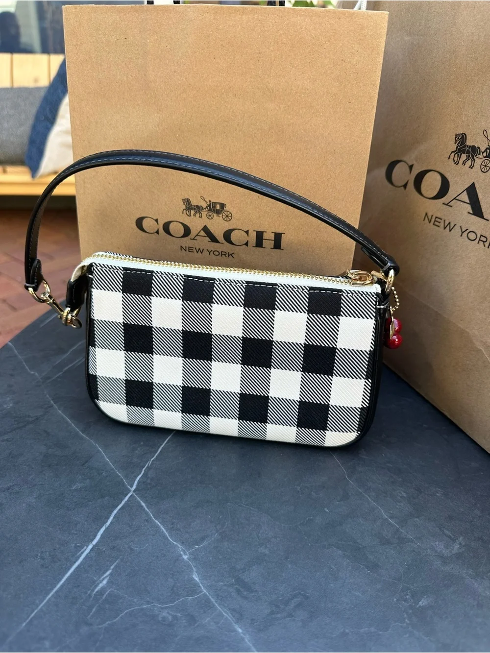 NWT Coach Nolita 19 With Gingham Print And Charm CEN01